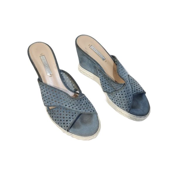 Casadei wedge slip on suede sandals  blue white size 8 - Picture 1 of 11